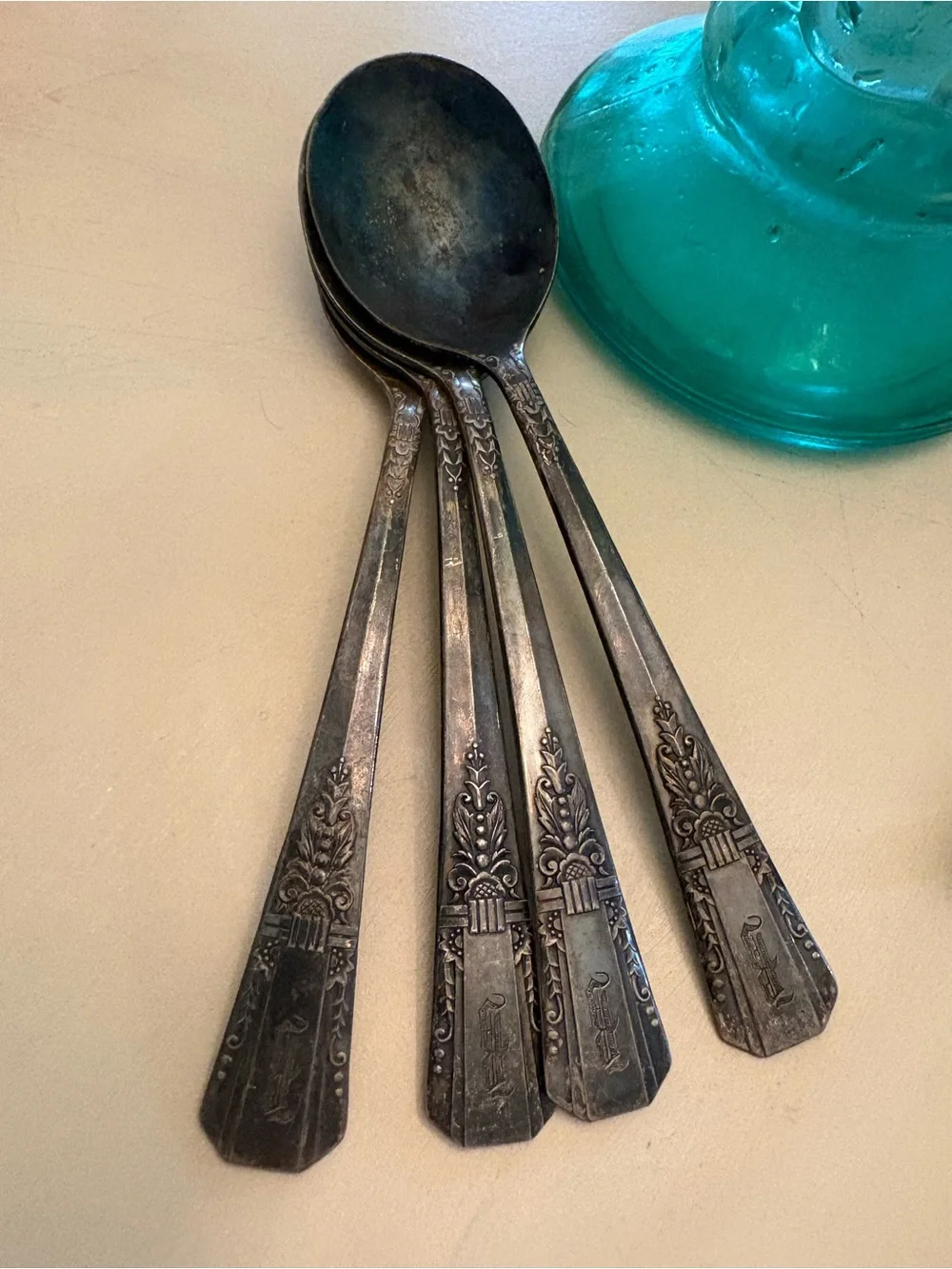 Vintage-Style Blackened Silver Dessert Spoon Set - Home Dining